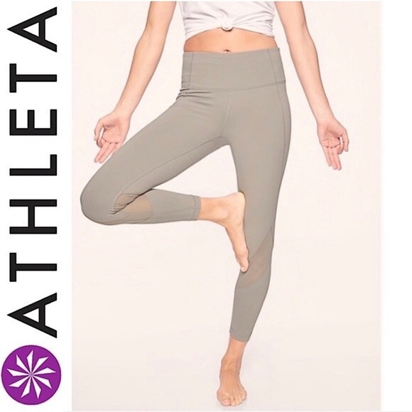 Athleta Eclipse 7/8 Tight High Waist Yoga Leggings In Silver Grey Mesh Panels S - Picture 2 of 16